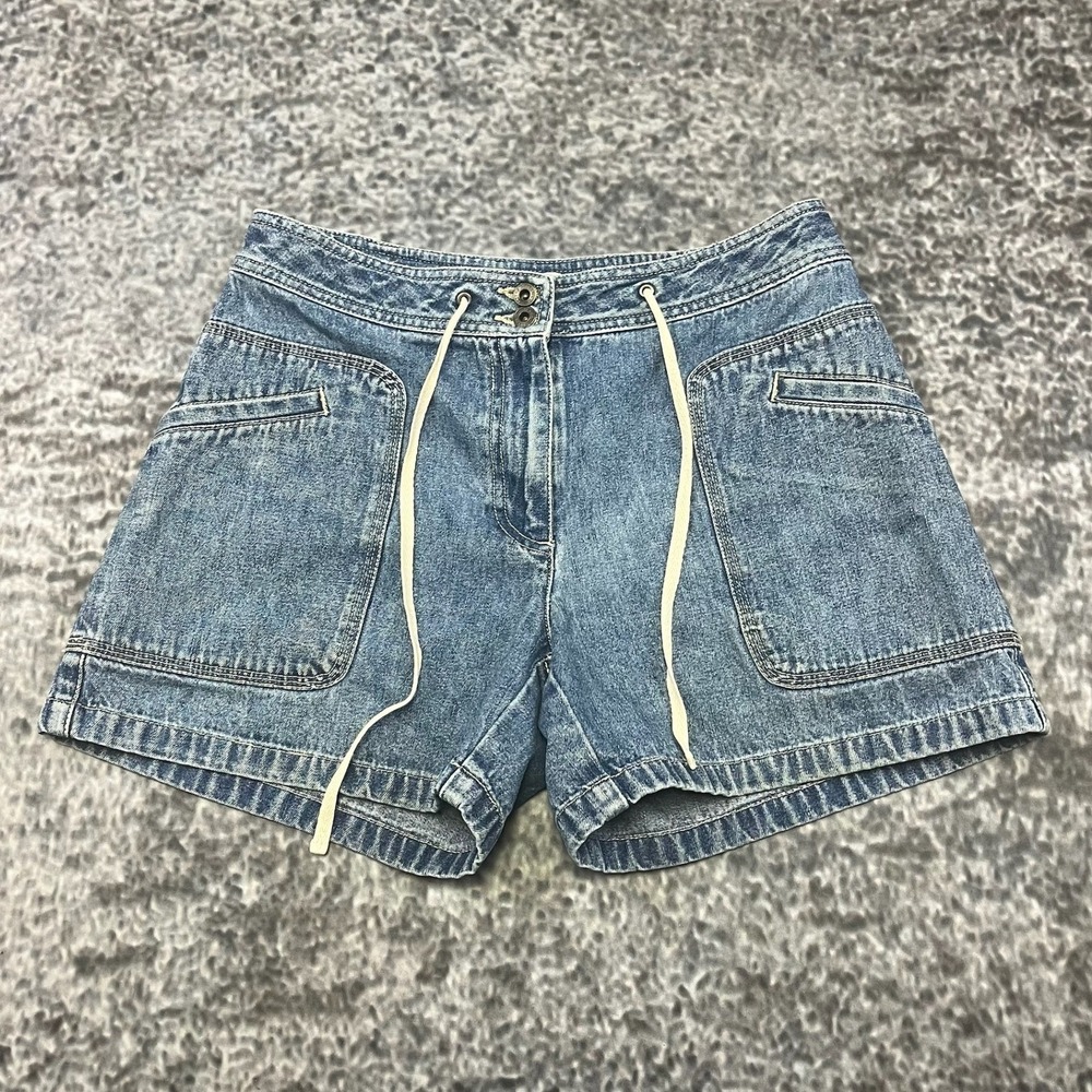 G.H. Bass‎ Denim Shorts Drawstring Tie Waist Womens 2 (28" Waist) Blue Beach Y2K